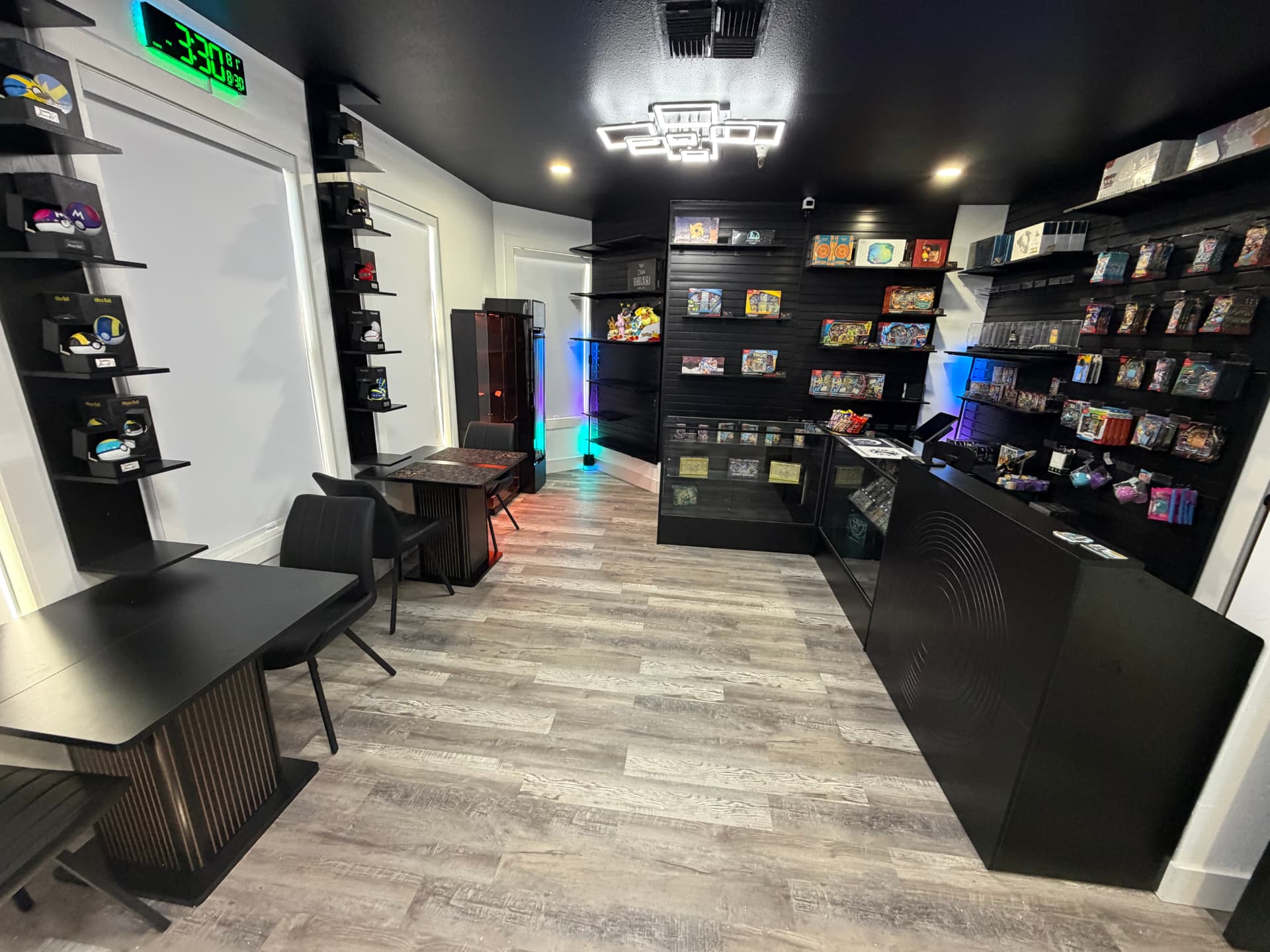 Counter and seating area with product walls